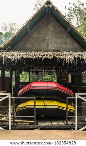 Inflatable  boats in traditional boat garage