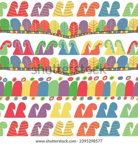 Rows of colorful ornaments seamless pattern; Colorful repeating ornaments