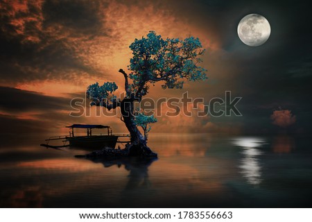 amazing tree under the moonlight
