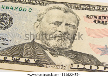 Front Of The Fifty Dollar Bill With A Portrait President Ulysses Simpson Grant Front Of The Fifty Dollar Bill With A Portrait President Ulysses Simpson Grant
