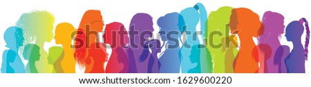 Silhouette group of multiethnic women who talk and share ideas and information. Women social network community. Communication and friendship between women or girls of diverse cultures