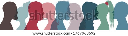 Silhouette profile group of people diversity. Community avatar. Connection between brethren. Concept club. Communication colleagues. Communicate and swap acquaintance. Population