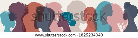 Silhouette group multiethnic diversity women and girl who talk and share ideas and information. Women social network community. Communication and female friendship and of diverse culture