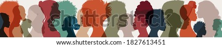 Group side silhouette men and women of different culture and different countries. Diversity multiethnic people. Coexistence harmony and multicultural community integration. Racial equality