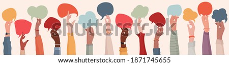 Image, Stock Photo Hands of a multi-ethnic group of friends joined together as a sign of support and teamwork.