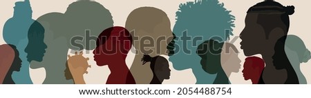 Silhouette face head in profile ethnic group of black African and African American men and women. Identity concept - racial equality and justice. Racial discrimination. Racism