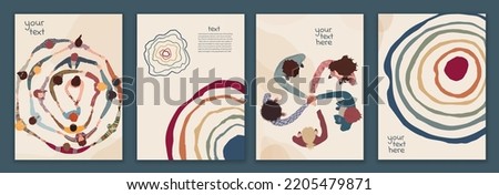 Volunteer multicultural people group concept. Editable set template poster banner leaflet web page. People of diverse culture in circle top view. NGO. Aid. Help and assistance. Workgroup