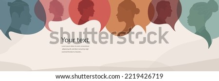 Speech bubble.Silhouette heads diverse people in profile.Talking dialogue and inform.Communicate between a group of multicultural people who talk. Diversity people. Social network concept
