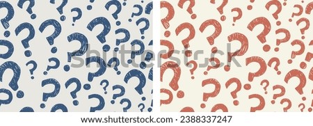 Random sign question marks seamless pattern background. Backdrop interrogation doodle style.Questionnaire wallpaper.Concept of choice or problem or question or doubt or interrogation. Faq