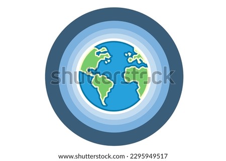 Illustration of the Earth globe with its atmosphere, layers: troposphere, and stratosphere, mesosphere, thermosphere, exosphere. Icon on a white background. Vector.
