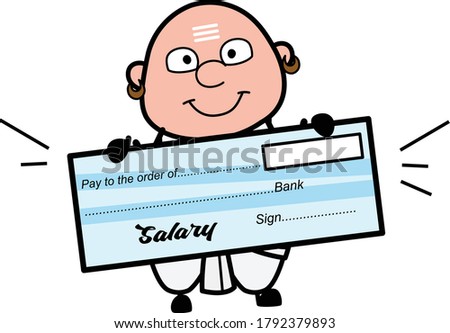 Cartoon South Indian Pandit holding paycheck