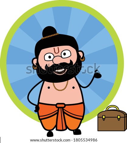 Happy Cartoon Pandit Presenting Vector Illustration Design