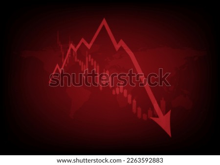 Economic critical crisis concept.  low polygon with a wireframe of the lower arrow and shiny on red world map background. Recession financial, cryptocurrency, gold, and the stock market. Losing money 