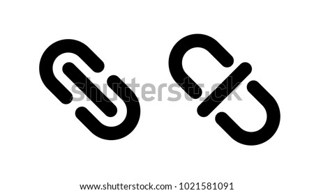 Link and unlink icons. Lock and unlock chain symbols isolated on white background. Abstract chain signs in flat style. Simple linked, unlinked icons in black. Vector illustration.