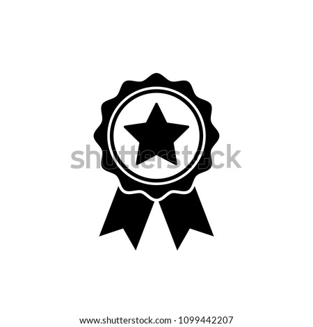 Award medal icon in flat style. Rosette symbol isolated on white background Simple first place award with star sign. Abstract icon in black Vector illustration for graphic design, Web, UI, mobile upp