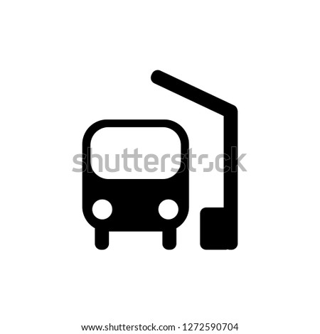 Bus station icon in black. Simple black bus symbol in flat style isolated on white background. Simple bus vector abstract icon for web site design or button to mobile app. Vector illustration.