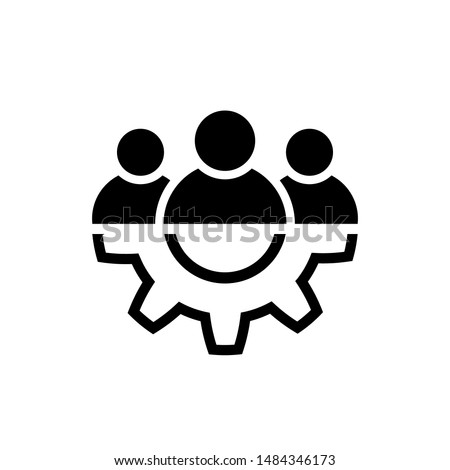 Leadership line icon in flat style. Team and gear symbol isolated on white. Teamwork concept. Vector group of people icon. Simple teamwork abstract icon in black. Vector illustration