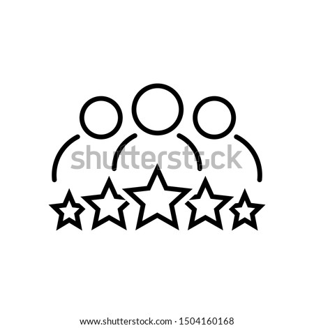 Business client line icon in flat style. Team and 5 stars symbol isolated on white. Leadership concept. Vector group of people icon in black People with rating Simple teamwork icon Vector illustration
