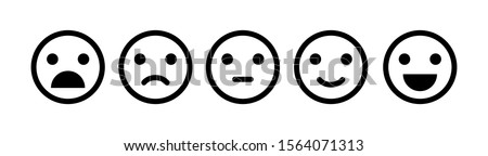 Emoji icon set of satisfaction level. Simple feedback in form of emotions in flat style. Customer feedback. Range to assess the emotions Excellent, good, normal, bad, awful symbols Vector illustration