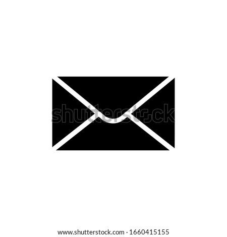 Black envelope icon in flat style. Mail symbol isolated on white background. Simple message abstract icon. Vector illustration for graphic design, logo, Web, UI, mobile app.