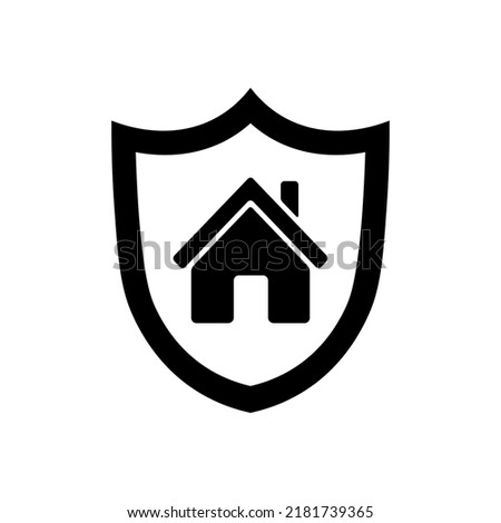 Home with shield icon. House security symbol. Residential house. Home protection sign Represents house protection and safety by insurance symbol. Vector illustration for web site design, logo, app, UI