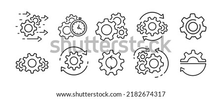 Process management icon set. Optimization operation. Transmission gear wheel with arrow Agile process thin line icons in flat style Technology sign, engine symbol isolated on white Vector illustration