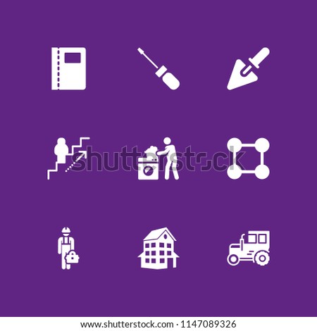 9 work icon set with trowel, screwdriver and toolbox vector illustration for graphic design and web