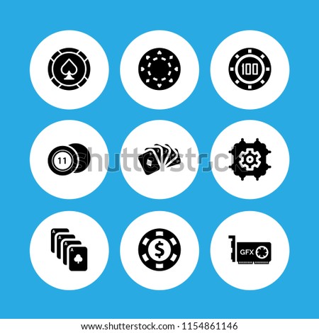 chip icon. 9 chip set with electronics, straight poker, poker token and four aces vector icons for web and mobile app