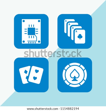 4 chip icons in vector set. four aces, poker chip, pair of cards and ssd illustration for web and graphic design