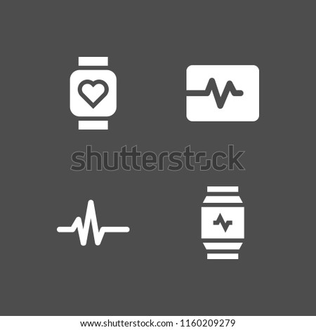 pulse icon. 4 pulse set with pulse line, pulsometer, heart rate monitor and fitness watch vector icons for web and mobile app