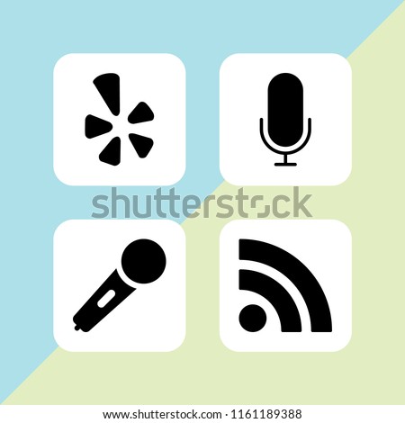 4 news icons in vector set. yelp, karaoke microphone icon, microphone and rss illustration for web and graphic design