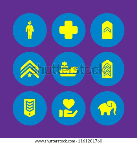 national icon. 9 national set with health, safari, heart and army vector icons for web and mobile app