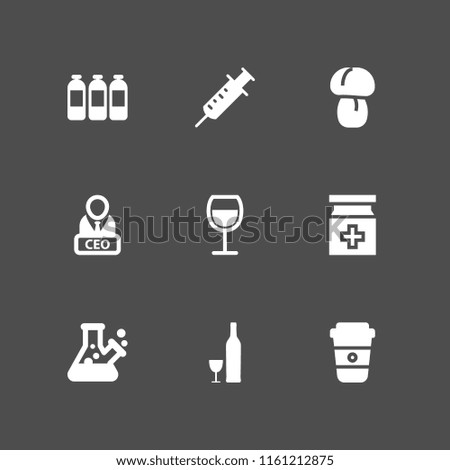 9 glass icons in vector set. lab, ceo, food and restaurant and syringe illustration for web and graphic design