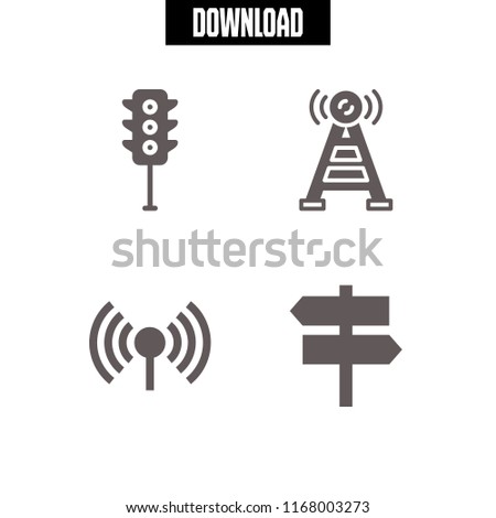 signal icon. 4 signal vector set. traffic light, two opposite arrows signal and antenna icons for web and design about signal theme