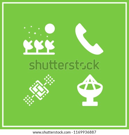 telecommunications icon. 4 telecommunications vector set. satellite, satellite dish and phone handset icons for web and design about telecommunications theme