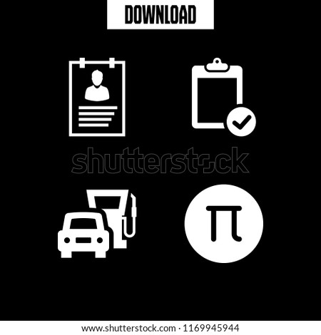 filling icon. 4 filling vector set. car at gas station, pi, verification of clipboard and application form icons for web and design about filling theme