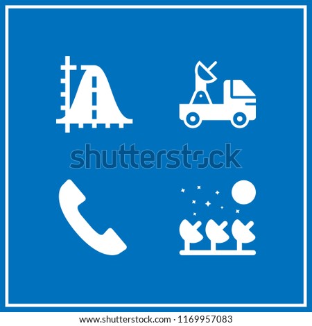 telecommunications icon. 4 telecommunications vector set. satellite, phone handset, parabola and satellite dish icons for web and design about telecommunications theme