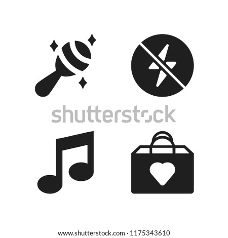 holiday icon. 4 holiday vector icons set. musical note, shopping bag and flash off icons for web and design about holiday theme