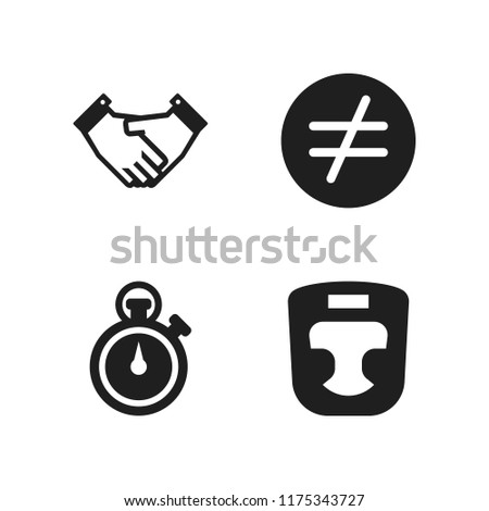 hand icon. 4 hand vector icons set. chronometer, is not equal to and shake hands icons for web and design about hand theme