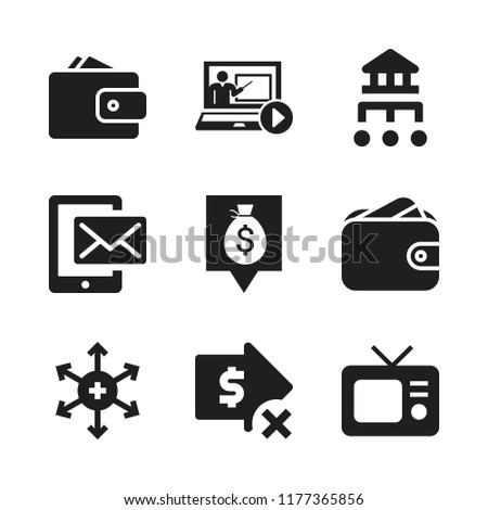 electronic icon. 9 electronic vector icons set. positive ion, television and banking icons for web and design about electronic theme