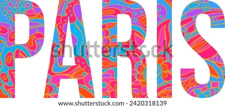 Paris modern typography filled with abstract pattern design. Use for children illustration, print, logo,poster, invitation cards, travel blogs. Typography vector.