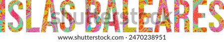 Islas Baleares (Balearic Islands) colorful doodle pattern name title design