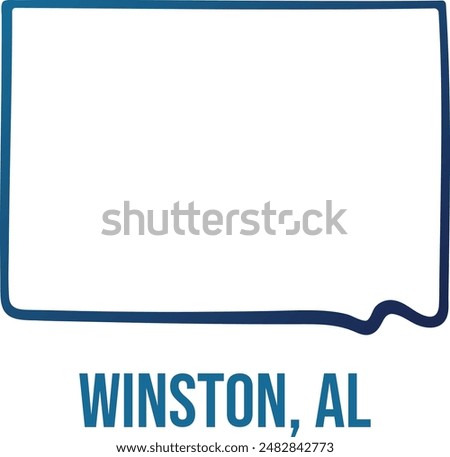 USA,Alabama state, Winston county simplified contour map filled with avy blue gradient hand drawn line 