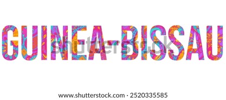 Guinea-Bissau creative country name text design filled with colorful doodle pattern	