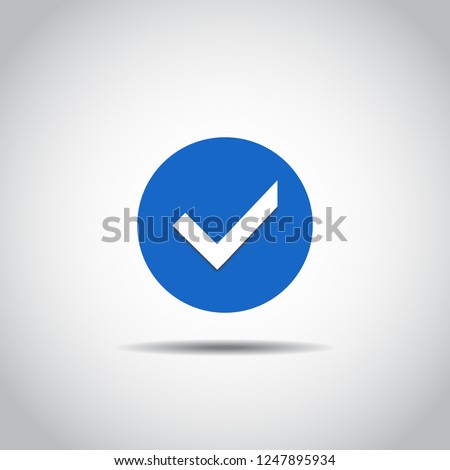 OK Button Icon. Blue icon of accept sign. Shadow and isolated on white. EPS10 