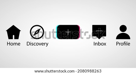 Button Icon of social media App. Home, Discover, Add Story, Inbox, Profile. EPS10. Vector