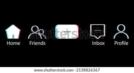 Button Icon of social media App. Home, Friends, Add Story, Inbox, Profile. EPS10. Vector