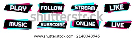 Set of stickers for a popular social network. Black - blue  - pink sticker on white background. Modern advertising social media design. Vector illustration