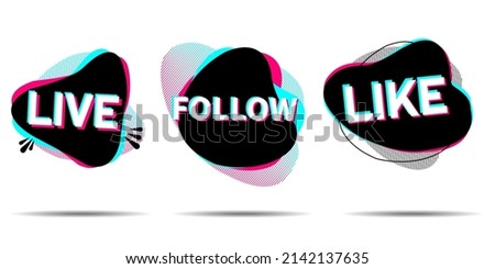 Set of stickers for a popular social network. Black - blue  - pink sticker on white background. Modern advertising social media design. Vector illustration