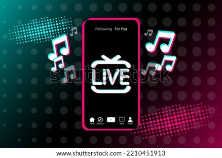 Live icon on smartphone screen in popular social media style. Modern advertising social media design. Vector illustration